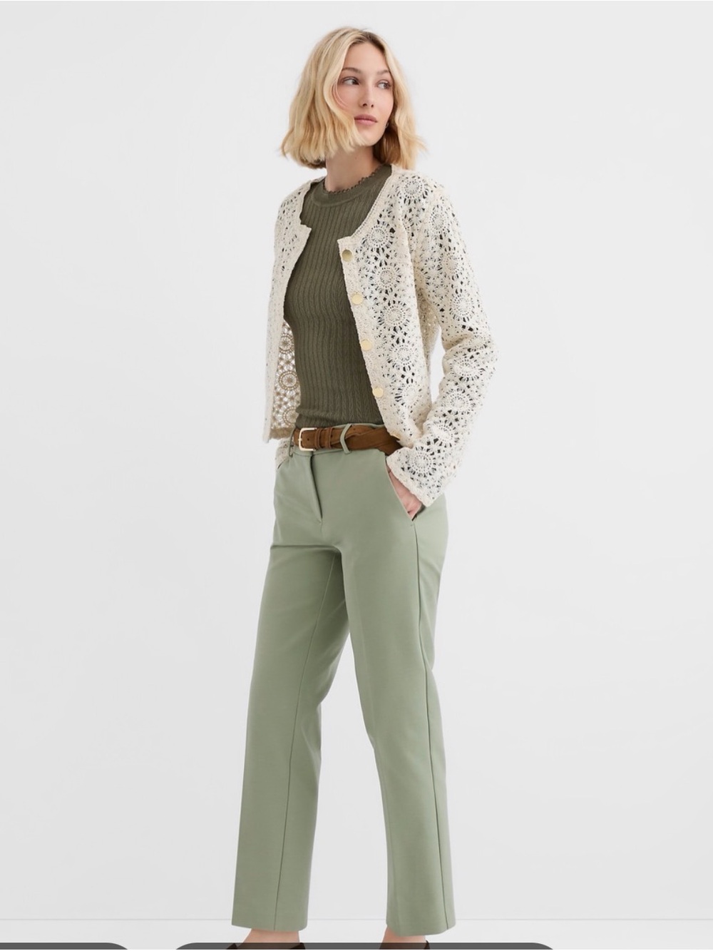 LOFT Olive Sage Straight-Leg Pants